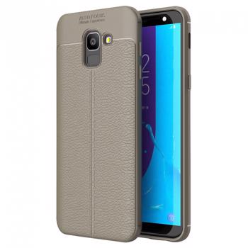Husa slim AUTOFOCUS pentru Samsung Galaxy J6 2018 din silicon TPU cu model piele gri