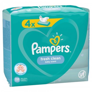 Servetele umede Pampers Fresh Clean Quattro, 4 x 52 buc/pachet