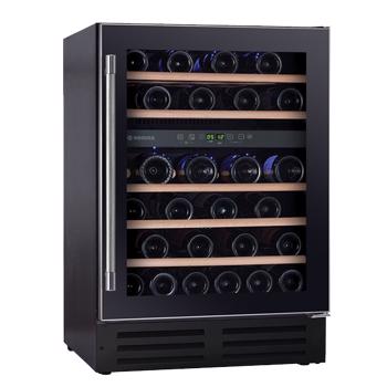 Vitrina de vinuri incorporabila Hoover HWCB 60, 145 l, Capacitate 46 sticle, Clasa G, 2 zone de racire, Iluminare LED, 60 cm, Nergu