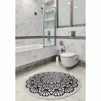 Covor de baie, Chilai Home by Alessia, 100 cm, 359CHL4140, acrilic, Alb/Negru