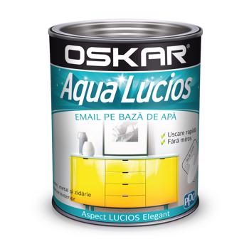 Vopsea Oskar Aqua Lucios, pentru lemn/metal/zidarie, interior/exterior, pe baza de apa, alb pur, 0,6 l