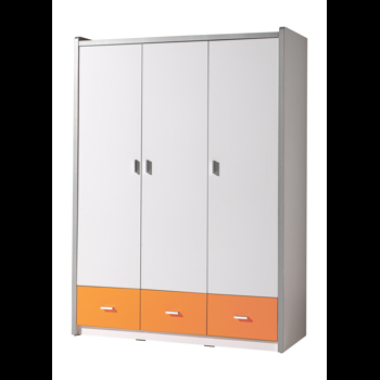 Dulap din pal si metal cu 3 usi si 3 sertare, pentru copii Bonny Alb / Portocaliu, l140,5xA59xH202 cm