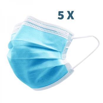 Masca chirurgicala in 3 straturi cu 3 pliuri prindere cu elastic pachet 5 bucati