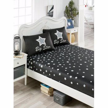 Set lenjerie de pat dubla, EnLora Home, bumbac, 160 x 200 cm, 162ELR9293, Negru/Alb