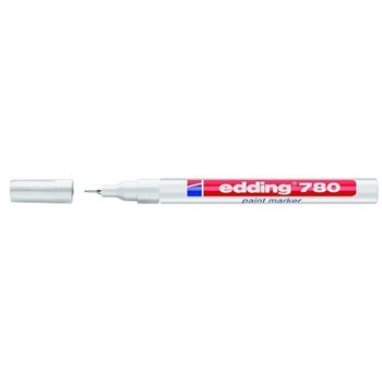 Marker permanent, Edding, cu vopsea, 780, corp plastic, alb, capac in culoarea scrierii,vf.rotund,0.8mm, alb