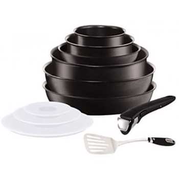Set de vase TEFAL Ingenio Expertise L6509902, 11 piese, 16-28cm, aluminiu, negru