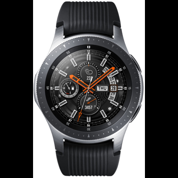 SmartWatch Samsung Galaxy Watch 2018, 46 mm, corp argintiu, curea silicon negru, Wi-Fi, Bluetooth, GPS si NFC, rezistent la apa, apeluri