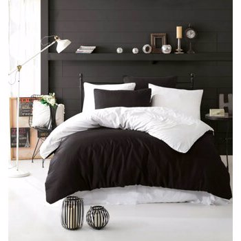 Set lenjerie de pat dublu, EnLora Home, bumbac/poliester, 220 x 240 cm, 162ELR1402, Negru/Alb