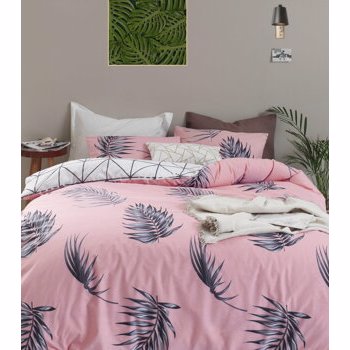 Set lenjerie de pat single, EnLora Home, bumbac ranforce, 160 x 240 cm, 162ELR2109, Roz/Gri