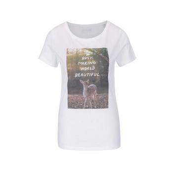 Tricou alb ZOOT Original Busy making world beautiful din bumbac organic cu print pentru femei