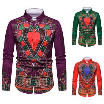 Cama?a cu rever pentru barbati, cu maneci lungi ?i model imprimat ethnic