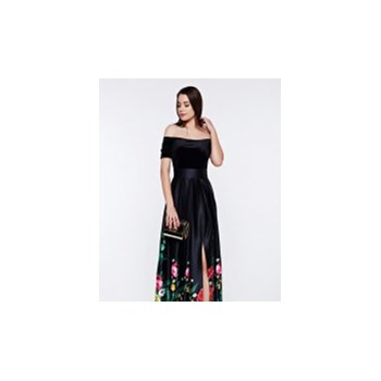 Rochie Artista neagra cu imprimeu floral de ocazie pe umeri